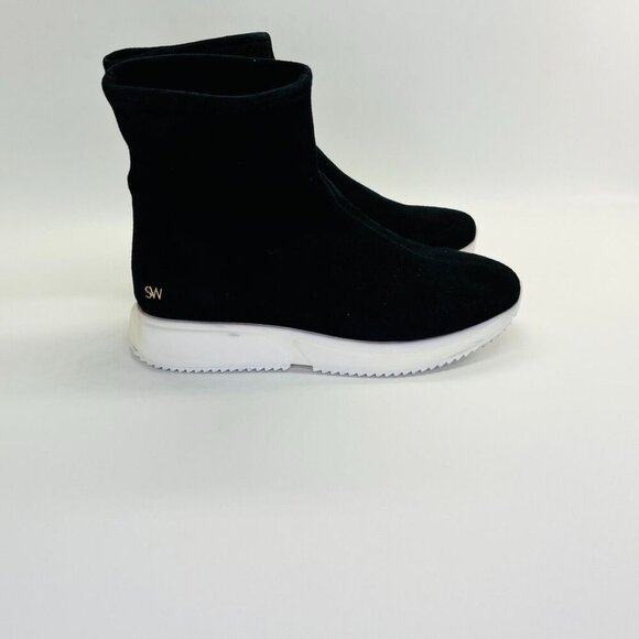 Stuart Weitzman Margo Bootie Size 7 Suede Sock Sneaker Platform Sole Black White - Picture 3 of 11